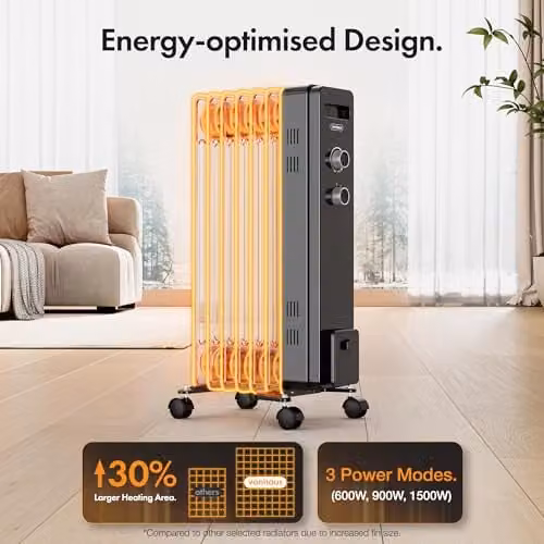 VonHaus 1500W Oil Filled Radiator in Black – 2