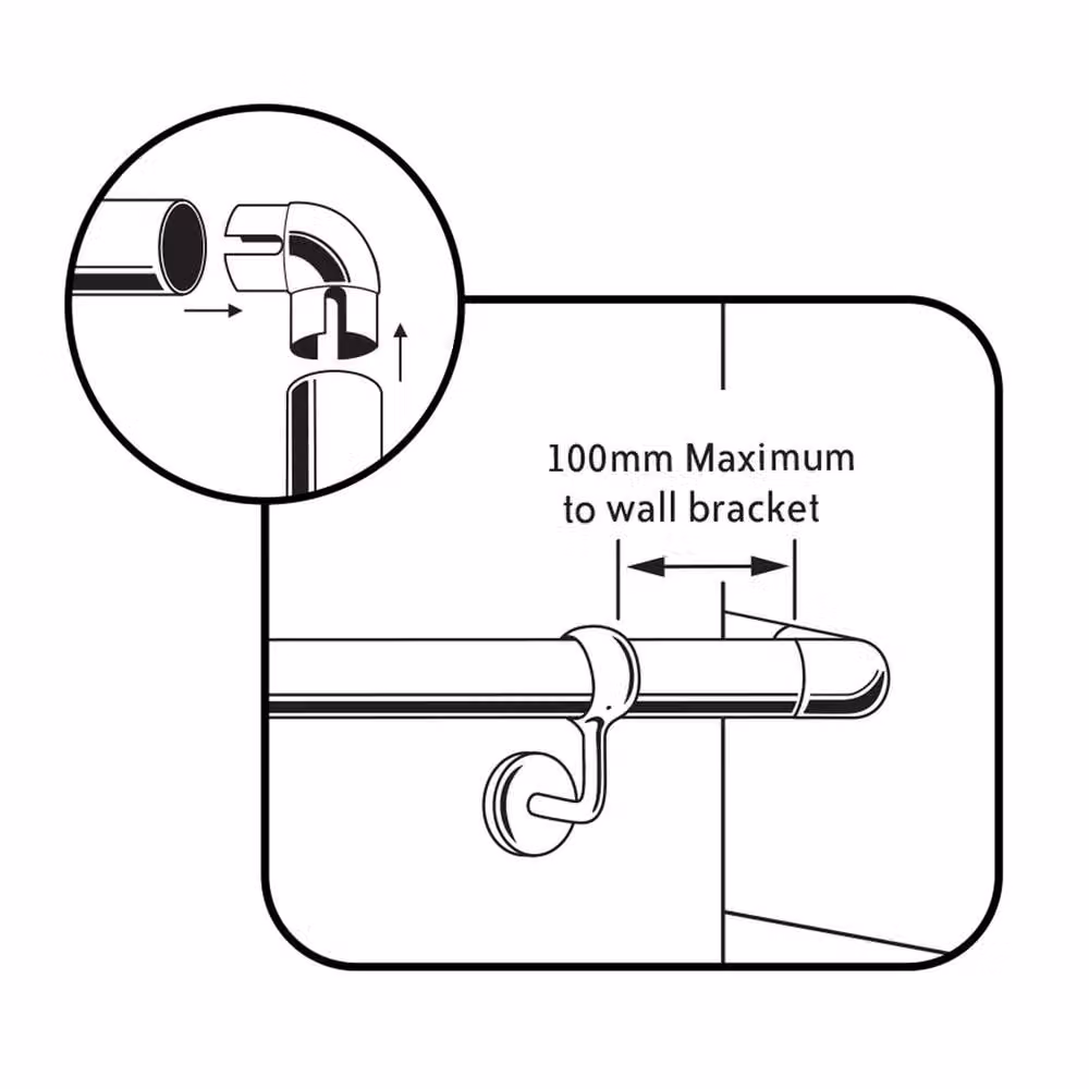 Rothley 90 Degree Elbow Bannister Staircase Handrail in Polished Chrome Silver – 1