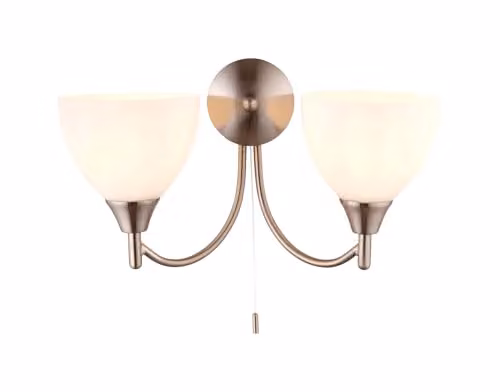 Netlighting Endon Alton Classic 2 Light Dimmable Wall Uplighter in Chrome and Grey with Glass Shades and E14 Base