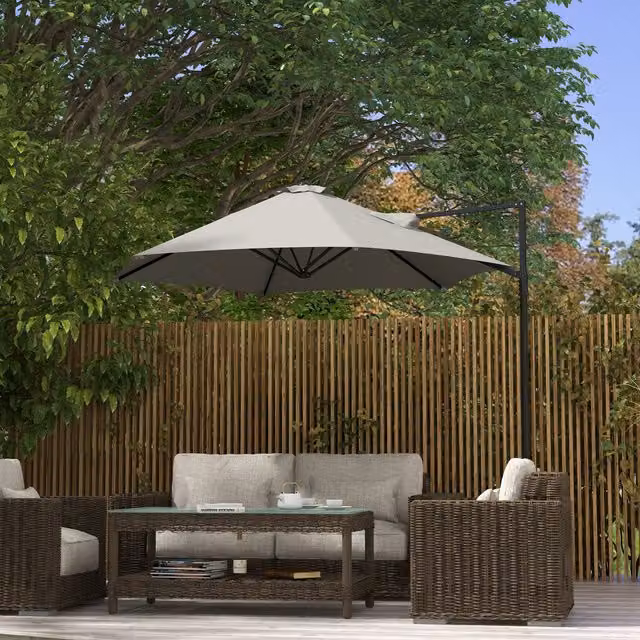 Outsunny 2.5m 360 Degree Rotating Cantilever Garden Parasol in Light Grey