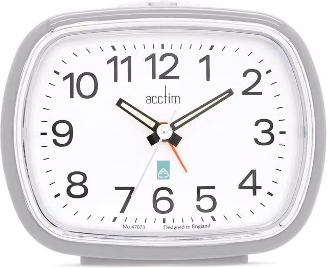 Acctim Camille Analogue Quartz Alarm Clock with Luminous Hands and Chrome Bezel in Grey