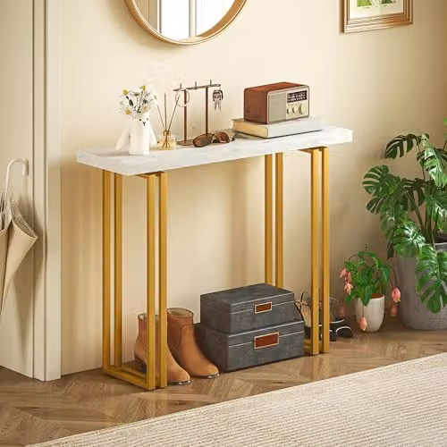 HOMCOM Modern Console Table with Faux Marble Top in White and Gold, W: 100 cm, D: 30 cm, H: 78.5 cm – 3