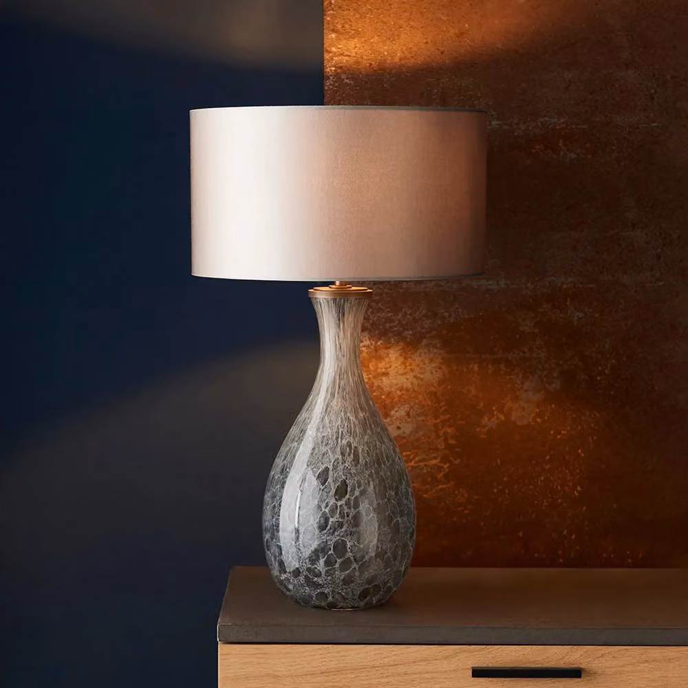 Loops Large White and Grey Glass Table Lamp with Brushed Bronze Metalwork, H 50.8 cm x W 20 cm x D 20 cm – 2