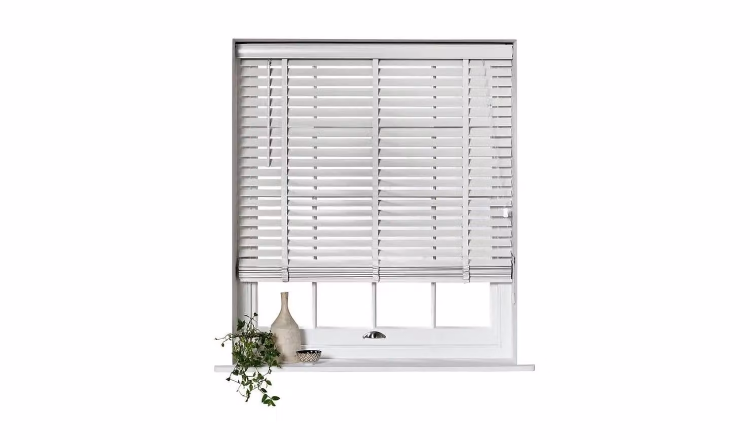 Cheap Furniture Warehouse White Wooden Venetian Blind, 50mm, W: 60 cm, H: 160 cm