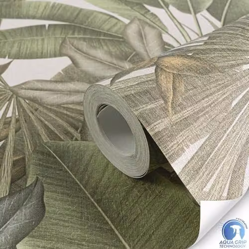 Livingwalls DESIGNDROP Non-Woven Pre-pasted Wallpaper in Green and White with Floral Palm Leaf Jungle Look, W: 0.53 m, L: 10.05 m – 2