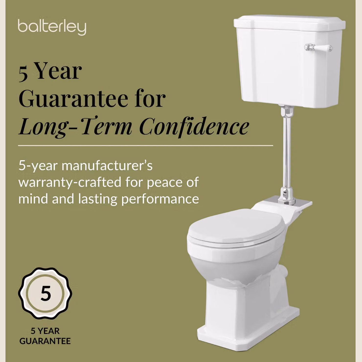 Balterley Traditional Ceramic Comfort Height Toilet with Mid Level Cistern and Soft Close Seat in White – 3