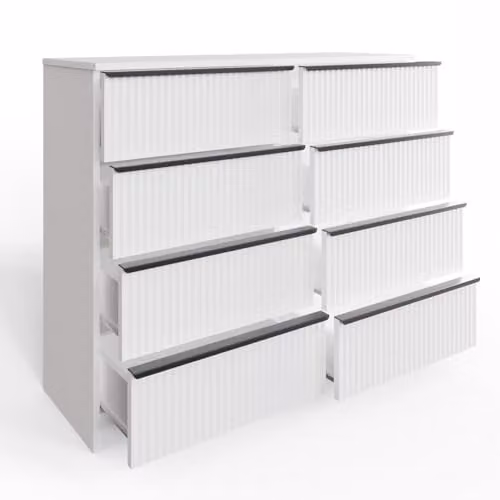 FWStyle Lania Ripple Effect White 8 Drawer Chest of Drawers H 77 x W 114 x D 40 cm – 1