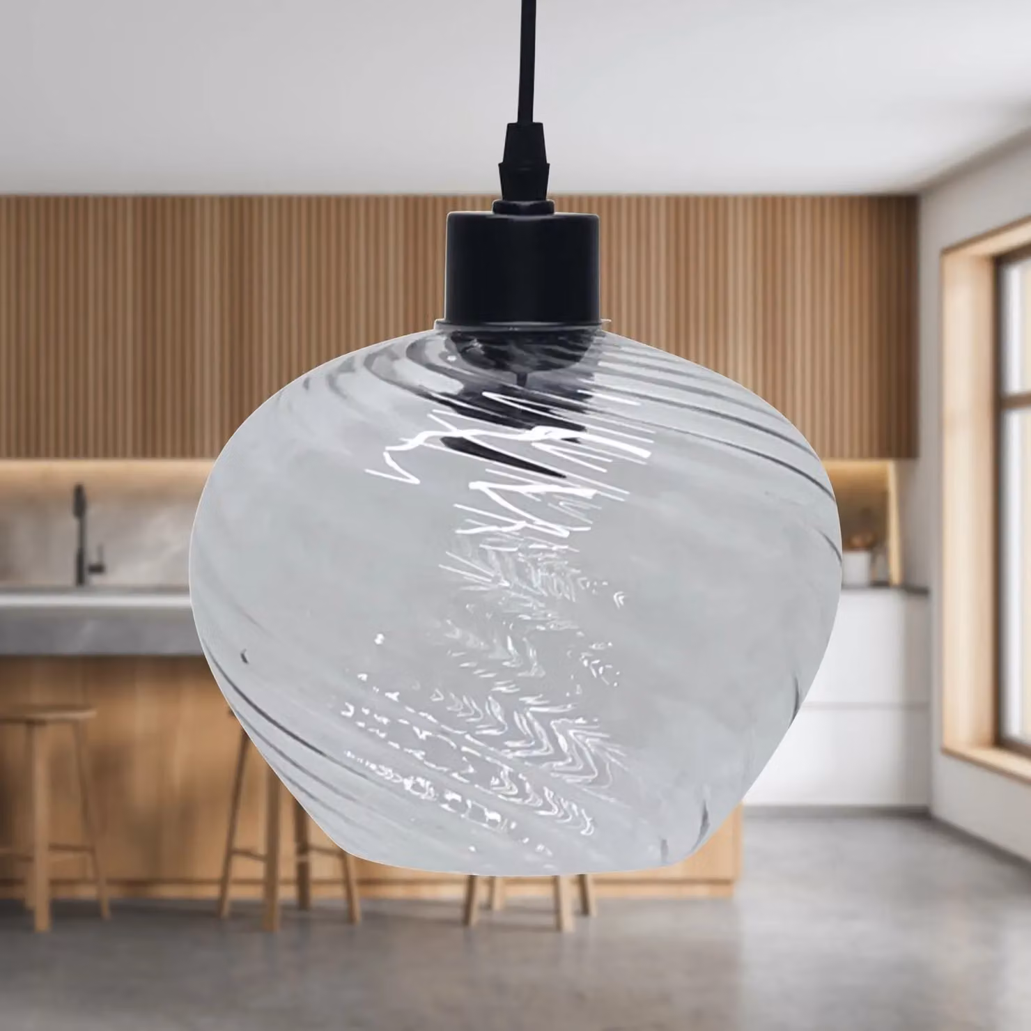 First Choice Lighting Bradson Transparent Swirl Glass Pendant Light with Black Fitting – 2