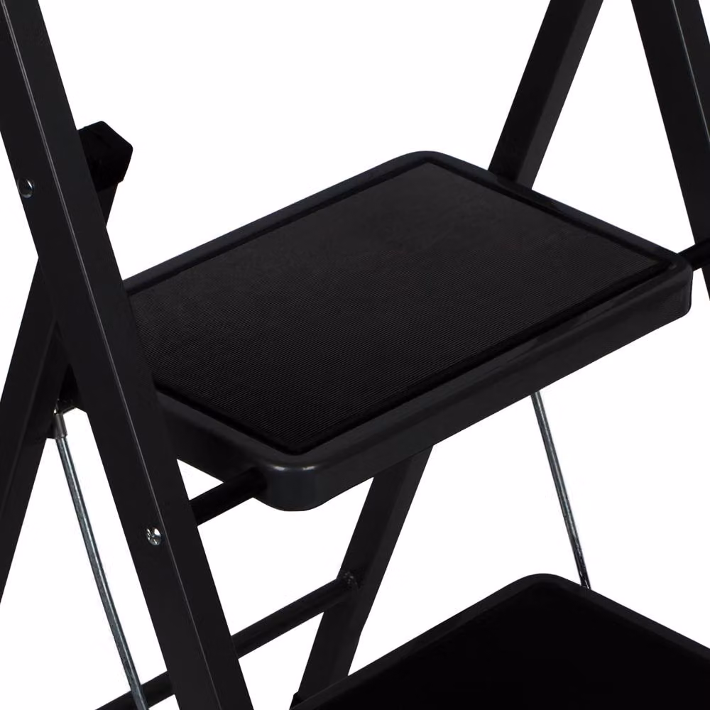 Futura 2 Step Black Heavy-Duty Steel Folding Step Ladder with Rubber Feet – 6