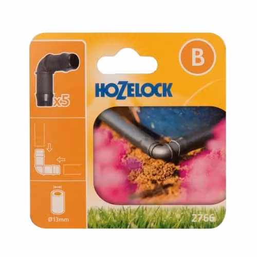 Hozelock 90 Degree Elbow Connector 13mm Hose Tail, Pack of 5, Yellow and Black