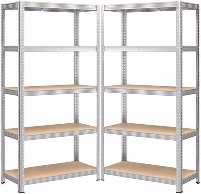 FLAVORA Silver 5 Tier Heavy Duty Garage Shelving Racking, H 180 x W 50 x D 50 cm