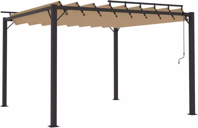 Berkfield Home Gazebo with Louvered Roof in Beige Aluminium and Taupe Fabric, W/D: 300 x 300 cm