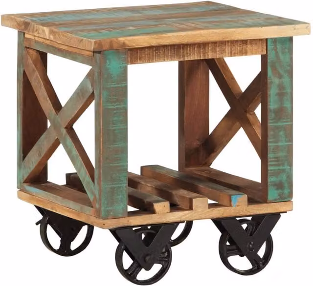 Berkfield Home Rustic Reclaimed Solid Wood Side Table with Castors, Brown, W/D/H: 40 x 40 x 42 cm – 1