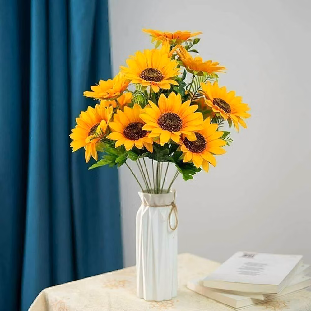 PAWNORA 7 Head Artificial Yellow Sunflower Floral Decor – 2