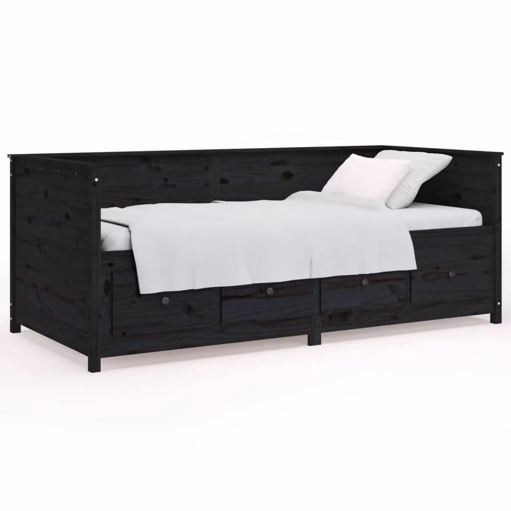 Berkfield Home Beautiful Day Bed in Black Solid Pine Wood, W/D/H: 90 x 190 cm – 3