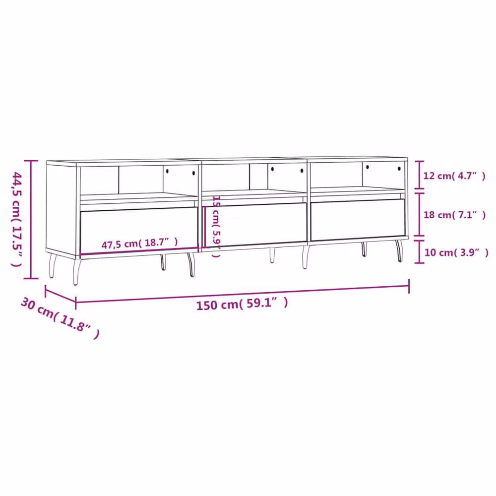 Berkfield Home Industrial TV Cabinet in Concrete Grey, W/D/H: 150 x 30 x 44.5 cm – 2