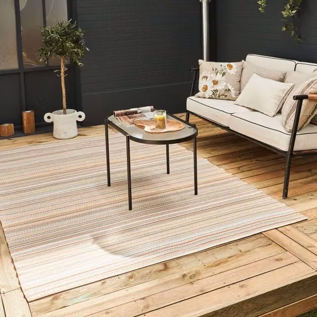 THE RUGS Reversible Weatherproof Outdoor Striped Rainbow Rug in Beige, W/D/H: 120 x 160 cm – 1