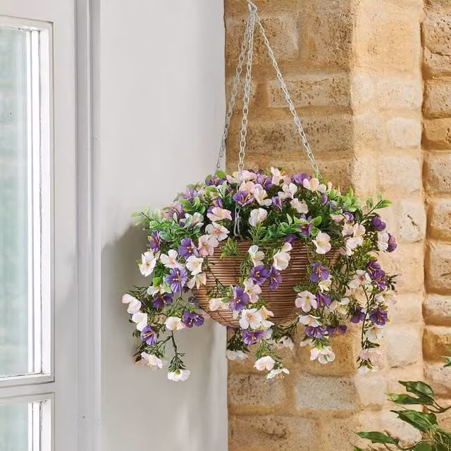 mysmartbuy Artificial Petunia Floral Hanging Basket with Metal Chain, Multicolour