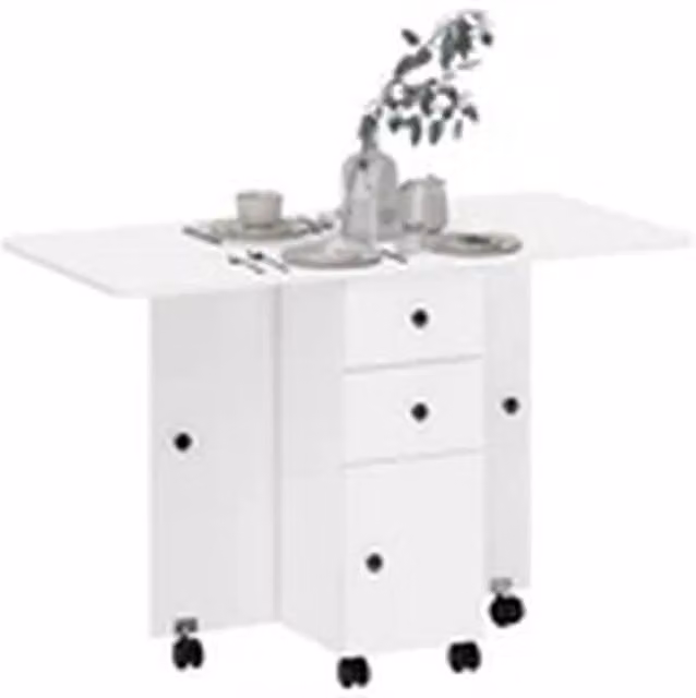 EONLION White Folding Drop Leaf Dining Table with Drawers, W/D/H: 120 x 60 x 76.5 cm