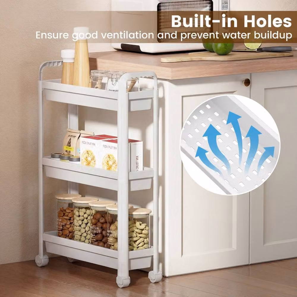 Kelvenix 3-Tier Narrow Mobile Shelving Unit in White – 3