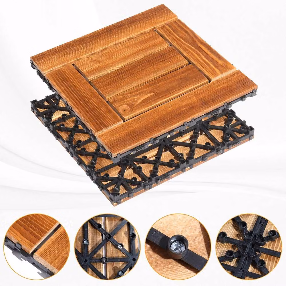 EONLION 27-Piece Interlocking Brown Wood Decking Tiles – 3