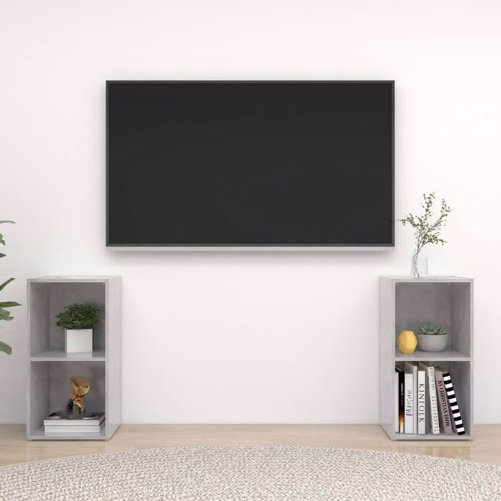 Berkfield Home Set of 2 TV Cabinets in Concrete Grey, Engineered Wood, W/D/H: 72 x 35 x 36.5 cm – 2