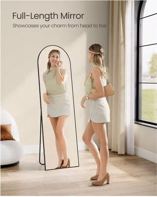 SONGMICS Arched Full Length Floor Mirror in Gold, Freestanding Modern Glass and Metal Design, H 160 x W 50 x D 1 cm