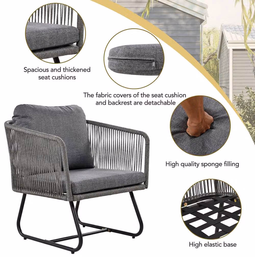 STILVORA Modern Grey Outdoor Garden Lounge Set with Upholstered Cushions and Coffee Table – 3