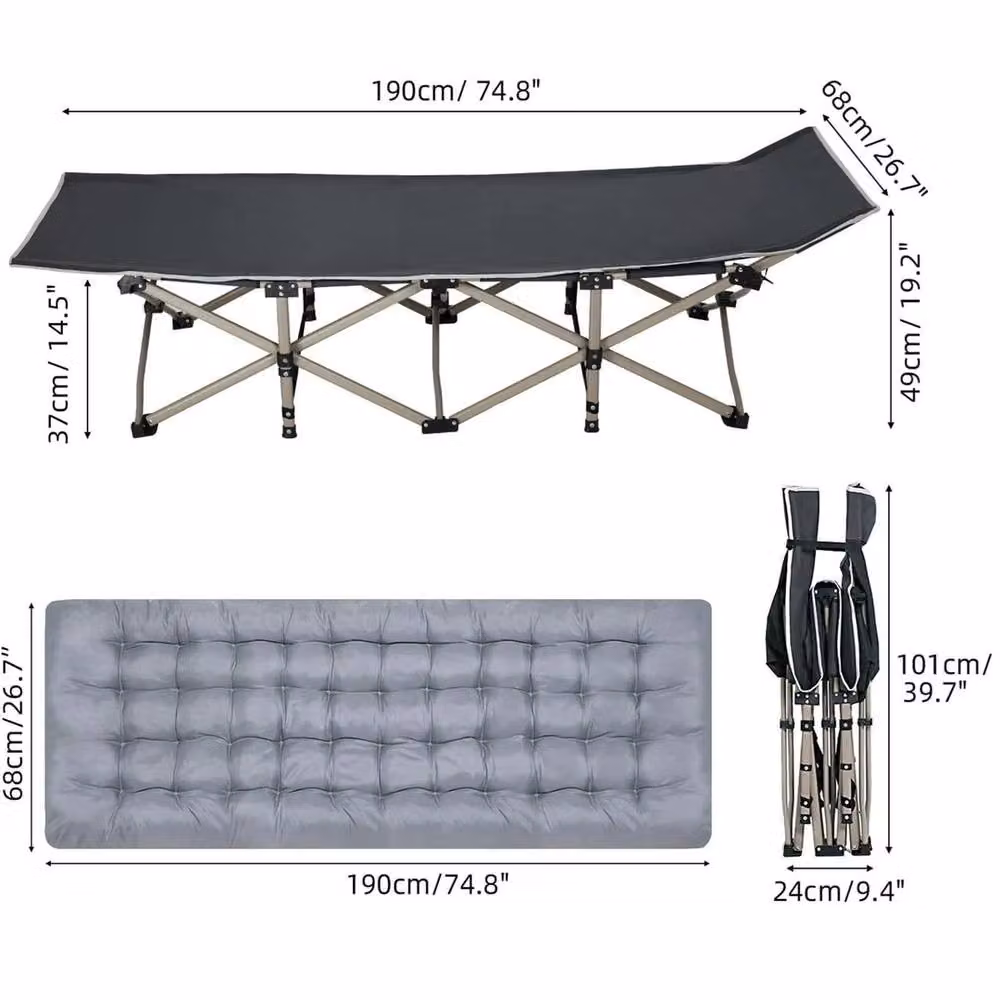 Havendro Heavy Duty Folding Camp Cot with Mattress, Grey, W/D/H: 190 x 68 x 27.2 cm – 1