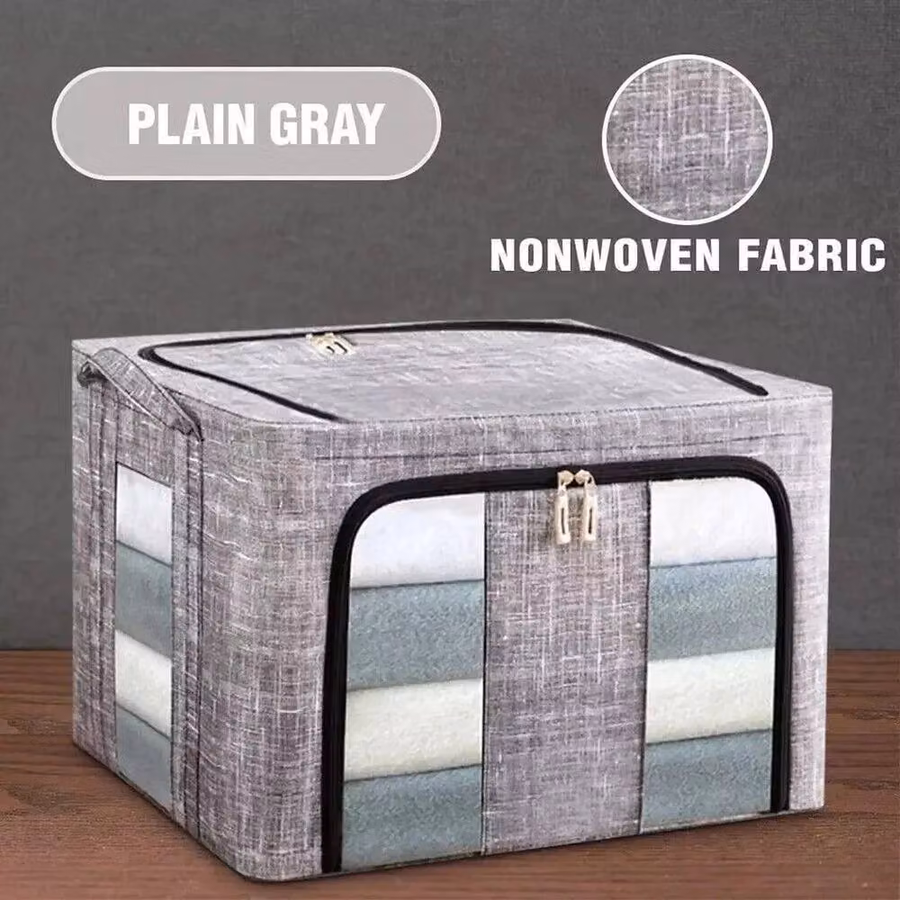 KORVIXA 2-Piece Set of 66L Folding Fabric and Metal Storage Boxes in Grey – 5