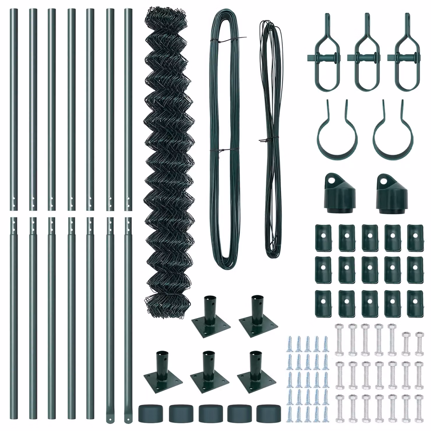 Berkfield Home Green Galvanised Steel Chain Link Fence with 7 Flanged Posts, 1.6 x 10 m – 4