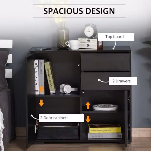 HOMCOM Glossy Black Modern Sideboard with 2 Doors and 2 Drawers – 4