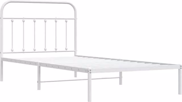 Berkfield Home Metal Bed Frame with Headboard in White, W: 107 cm, H: 112 cm, D: 203 cm – 1