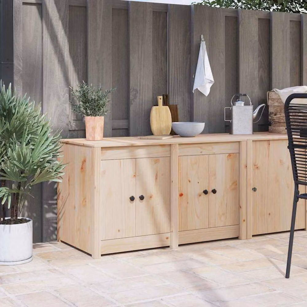 Berkfield Home Outdoor Kitchen Cabinet in Light Tan Solid Pine Wood, W/D/H: 106 x 55 x 64 cm – 2