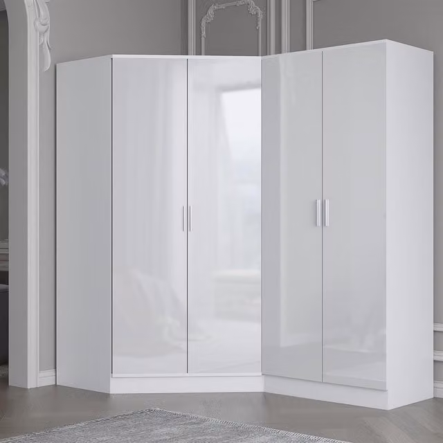 REFLECT Modern Wardrobe Bundle featuring a Corner Unit and 2-Door Wardrobe in Black and White Gloss Finish
