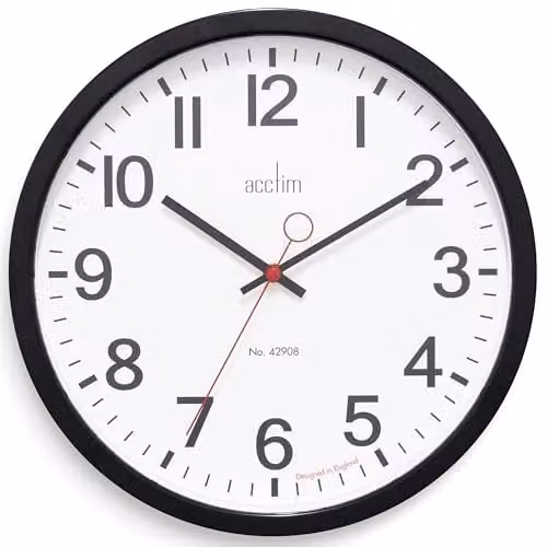 Acctim Kempston Round Analog Wall Clock in Black and Red with Metal and Glass Finish, Diameter: 35 cm – 1