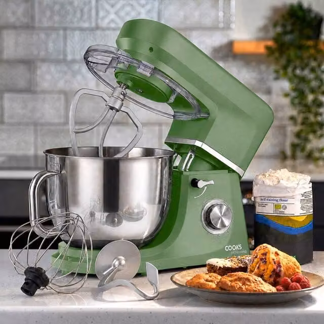 Cooks Professional Stand Mixer with 1200W Motor, 6 Speeds, Pulse Function and 7L Mixing Bowl in Green – 1