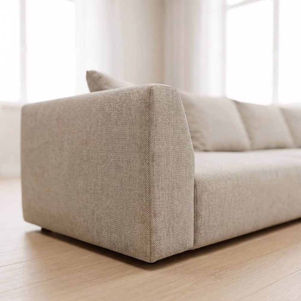 Abakus Direct Tokyo Large L-Shape Corner Sofa in Sand Beige Basket Weave Fabric with Deep Seats – 2