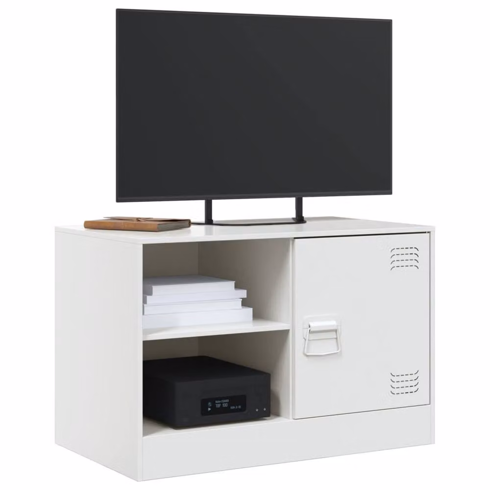Berkfield Home White Steel TV Cabinet W: 67 cm, D: 39 cm, H: 44 cm – 4