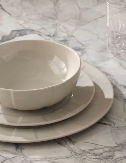 M&S x Kelly Hoppen 12 Piece Textured Beige Stoneware Dinner Set