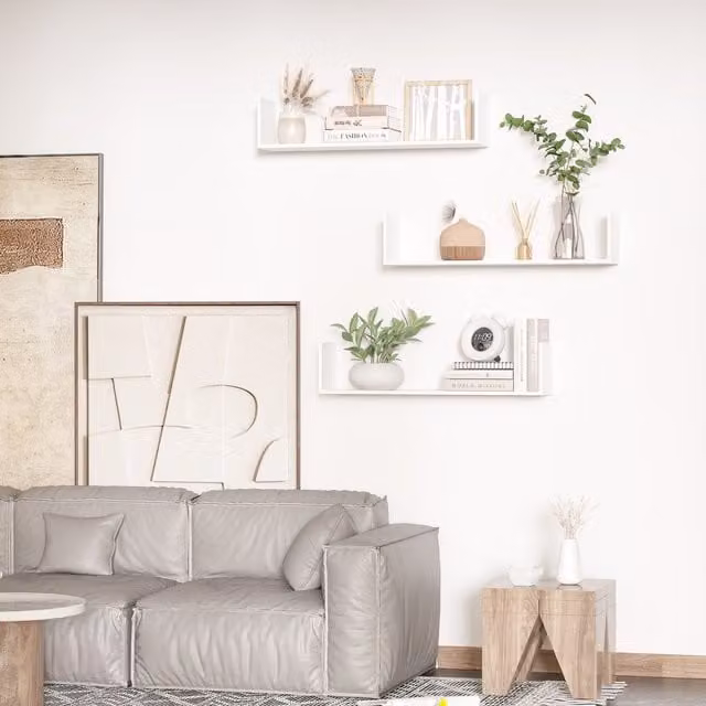HOMCOM Set of 3 White Wooden U-Shaped Wall Mounted Shelves
