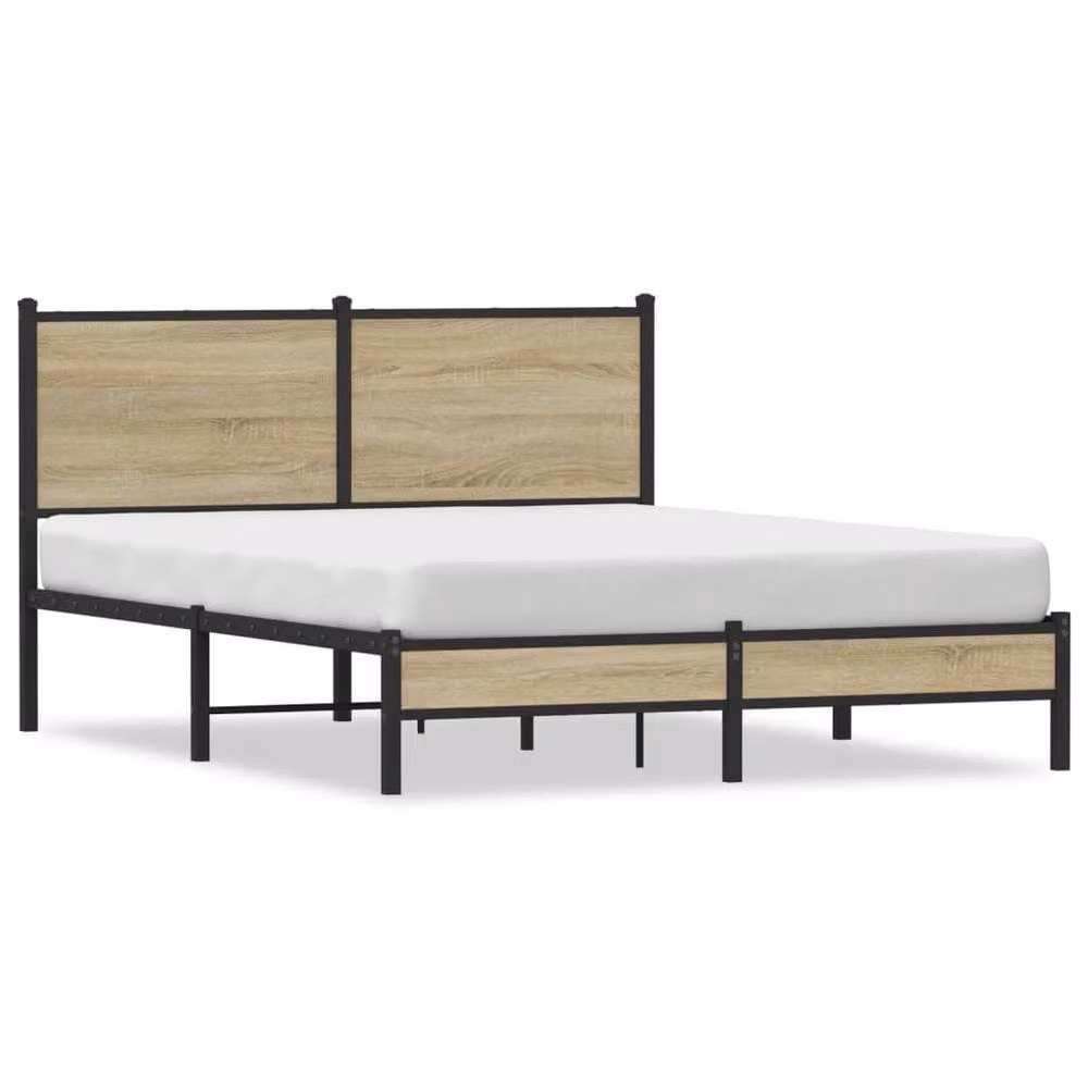 Berkfield Home Metal and Wood Bed Frame in Sonoma Oak Brown, W/D/H: 140 x 200 cm – 3