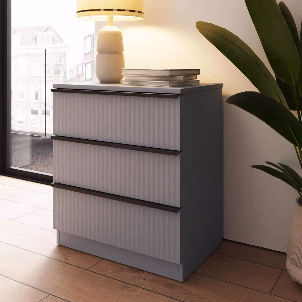 SPETLEK Modern 3 Drawer Chest of Drawers in Grey and Black Matt Metal – 2