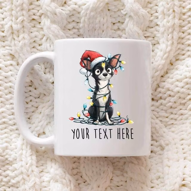 60 SECOND MAKEOVER Personalised Chihuahua Christmas Lights Santa Hat Ceramic Mug in White