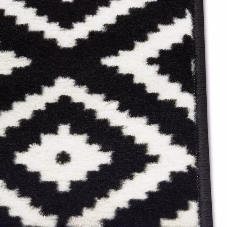 THE RUGS Modern Striped Velours Low Pile Area Rug in Black, W: 80 cm, L: 300 cm