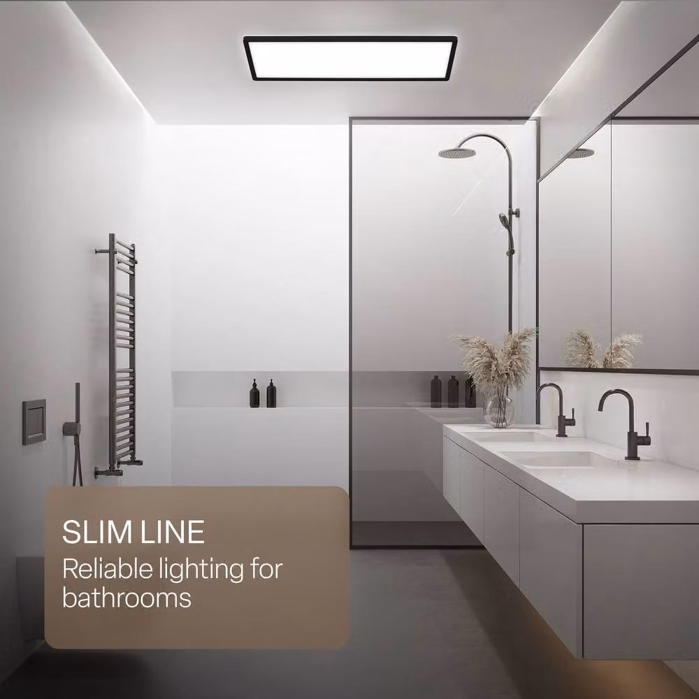 B.K.Licht Black Slim LED Ceiling Panel with Indirect Backlighting, 22W, 3000lm, 4000K Neutral White, IP44, W/D/H: 58 x 20 x 3 cm – 2