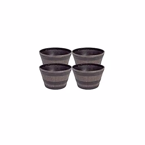 Thompson & Morgan Wooden Effect Barrel Planter, Small Brown or Black Plastic Outdoor and Indoor Plant Tub – 1
