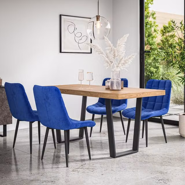 More4Homes Aria Dining Set with Oak Effect Rectangular Table and 4 Blue Nova Velvet Chairs