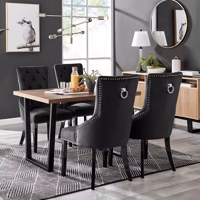 FurnitureboxUK Kylo Brown Wood Effect Dining Table and 4 Belgravia Black Chairs Set