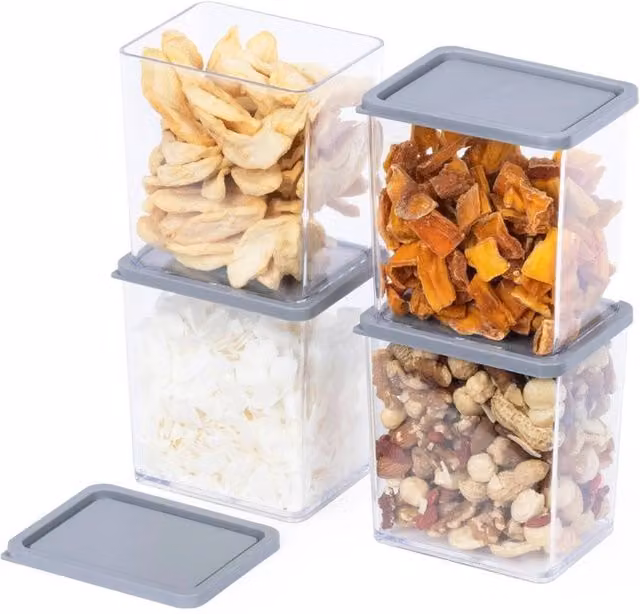 Nordara Stackable Airtight Food Storage Containers with Lids, Clear, 4 x 615 ml